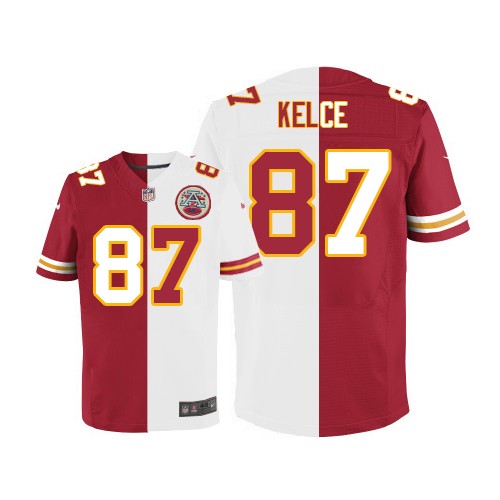 Men's Elite Travis Kelce Nike Jersey Red/White - #87 Split Fashion NFL Kansas City Chiefs